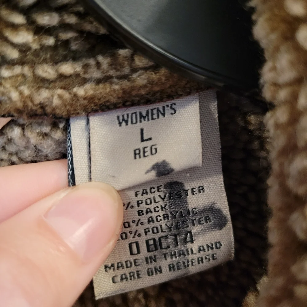 L.L. Bean Red Faux Suede Brown Sherpa Long Coat